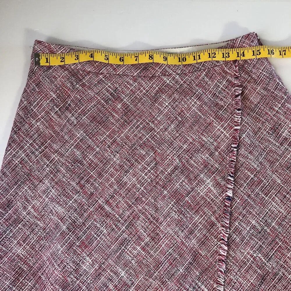 banana republic Pink Tweed Faux Wrap Skirt Fringe HemA Line  Mini Skirt Size 6